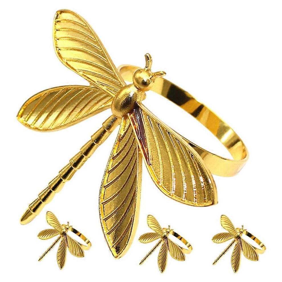 Kricely (As Show, One Size) 4Pcs Alloy Napkin Ring Dragonfly Napkin Rings Holders Decorative Serviette Buckles