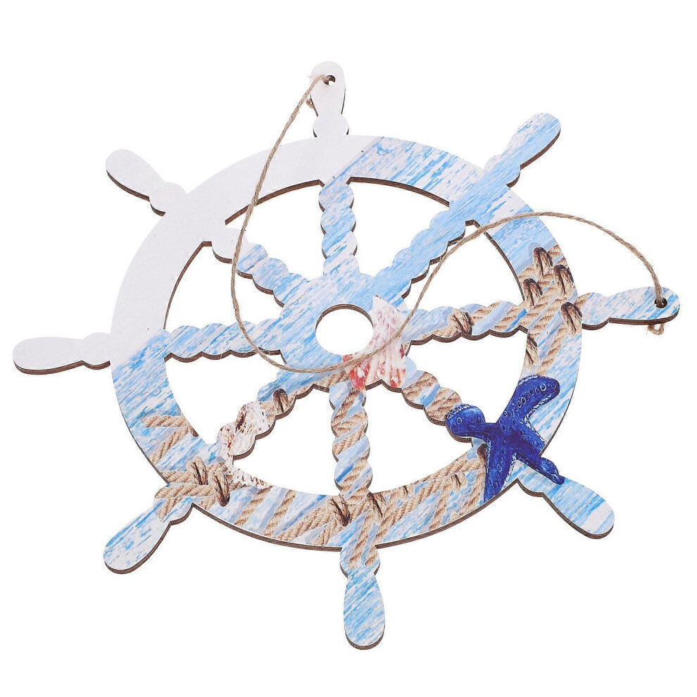 Kricely (As Show, One Size) Wooden Ship Wheel Ship Rudder Decor Rudder Wheel Wall Hanging Ornament