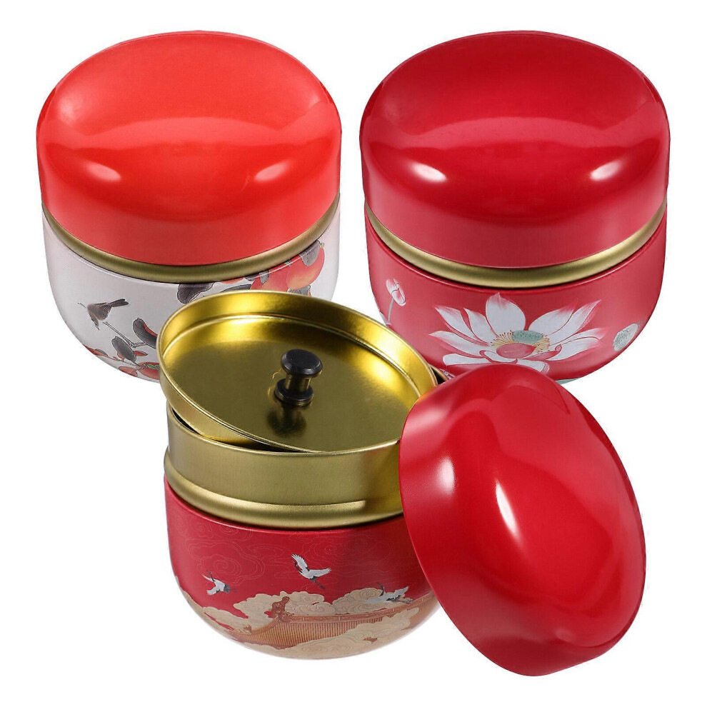 Kricely (As Show, One Size) 3Pcs Loose Tea Airtight Canister Round Metal Container Portable Tea Storage Bean Canister