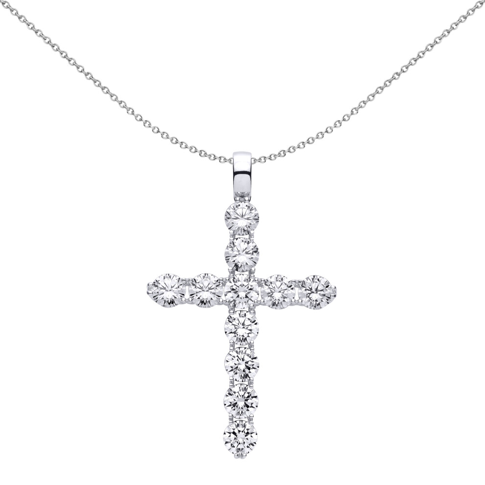 Jewelco London Unisex Rhodium Sterling Silver CZ 4 Claw Eternity Cluster Cross Pendant Necklace - GVX106
