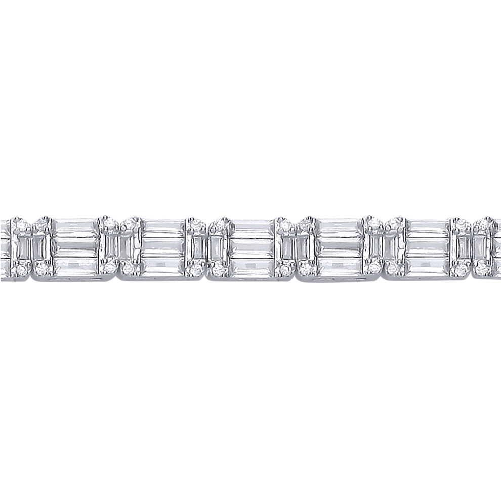 Jewelco London Ladies Rhodium Sterling Silver Baguette CZ Art Deco Penta Cluster Tennis Bracelet - GVB607