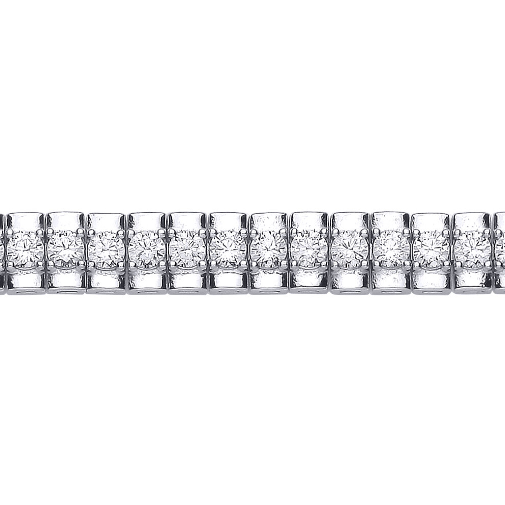 Jewelco London Ladies Rhodium Sterling Silver CZ Tennis Row Style Watch Strap Bracelet - GVB606