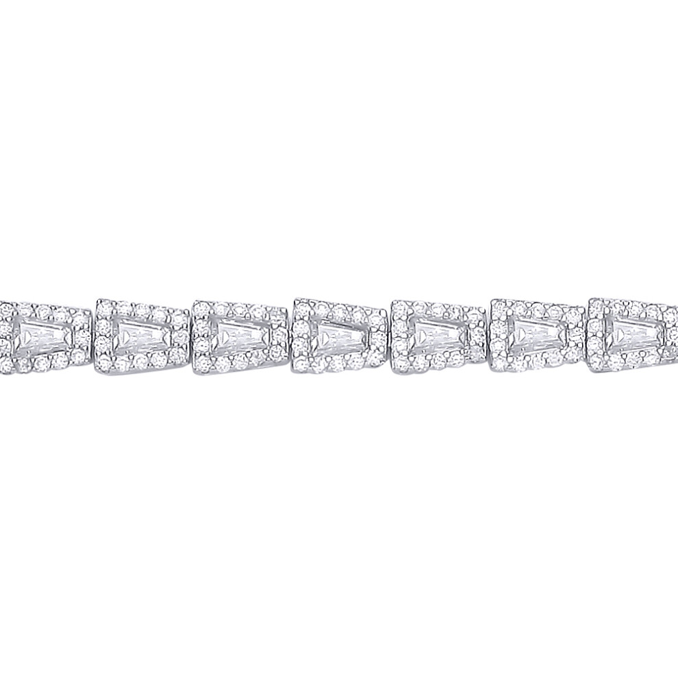 Jewelco London Ladies Rhodium Sterling Silver Baguette CZ Art Deco Trapezium Halo Cluster Tennis Bracelet - GVB608