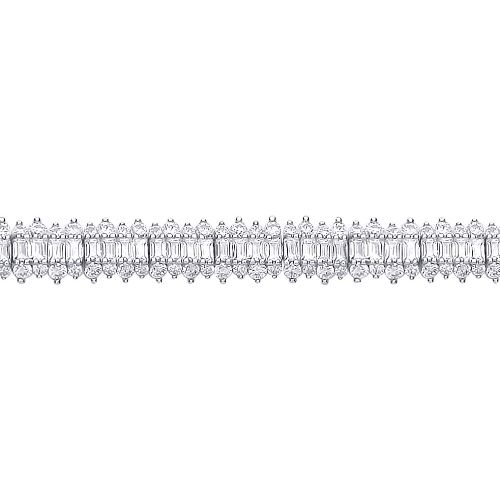 Jewelco London Ladies Rhodium Sterling Silver Baguette CZ Fizzy Row Tennis Bracelet - GVB609