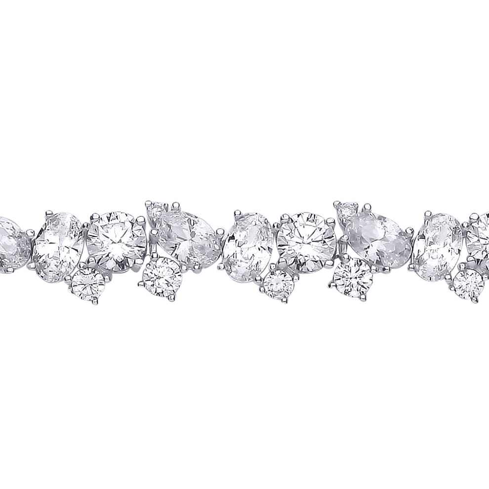 Jewelco London Ladies Rhodium Sterling Silver Oval CZ Messy Dazzling Cluster Tennis Bracelet - GVB611