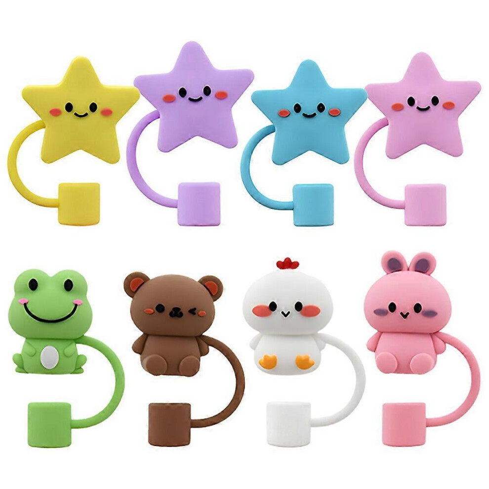 Kricely (As Show, One Size) 8Pcs Straw Cover Caps Pvc Straw Topper Reusable Straw Tips Lids Cute Shape Straw Covers