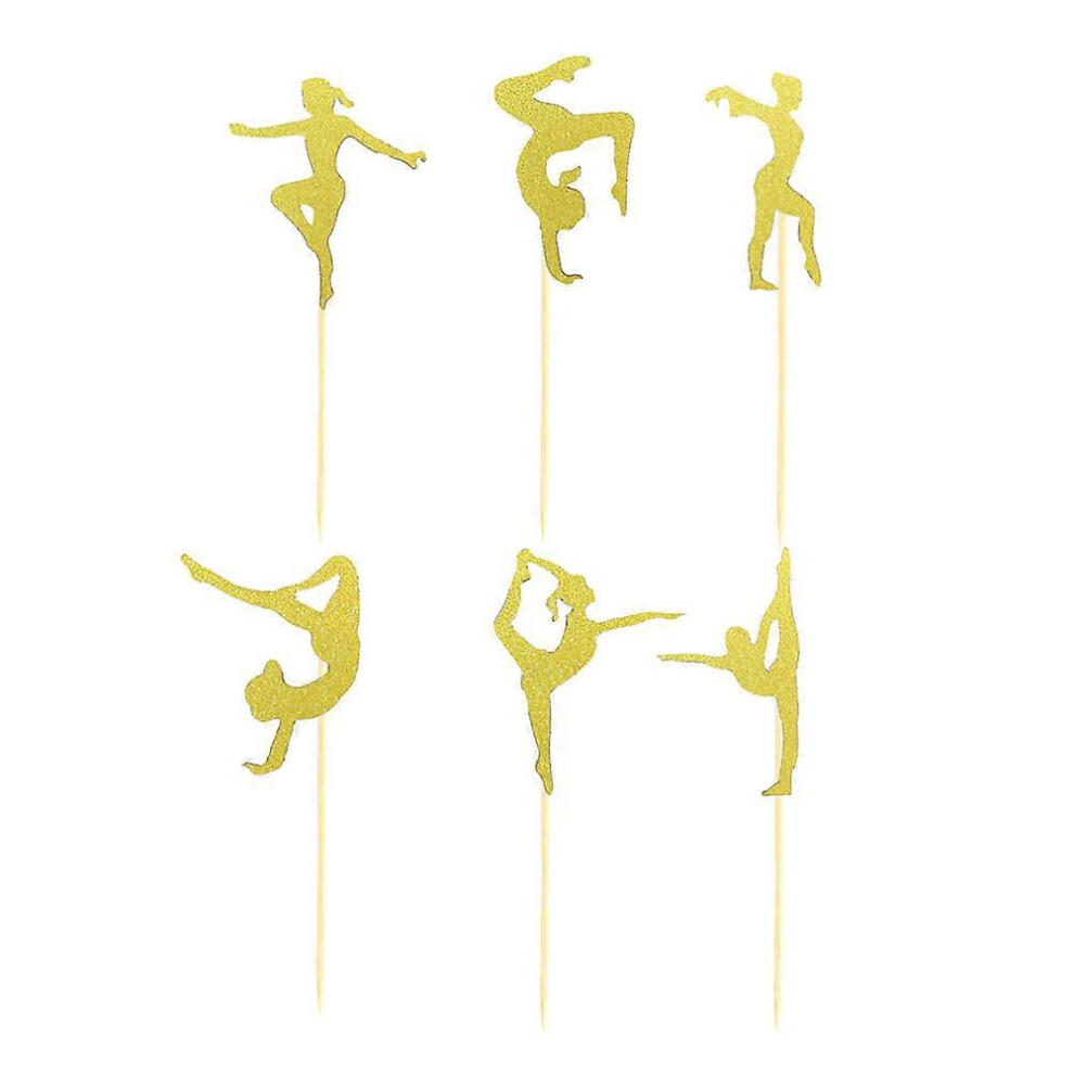 Kricely Golden (As Show, One Size) 24 Pcs Cake Toppers Fitness Theme Cupcake Toppers Yoga Aerobics Party Cake Dessert Picks For Gymnastics Party Kids Birthday Party