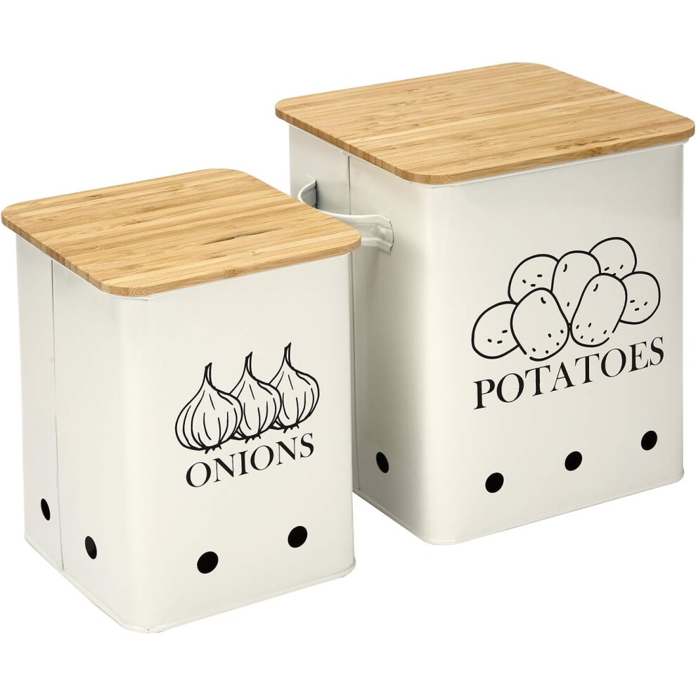 (White) Kitchen Storage Canister Set of 2, Potato Onion Storage Bin
