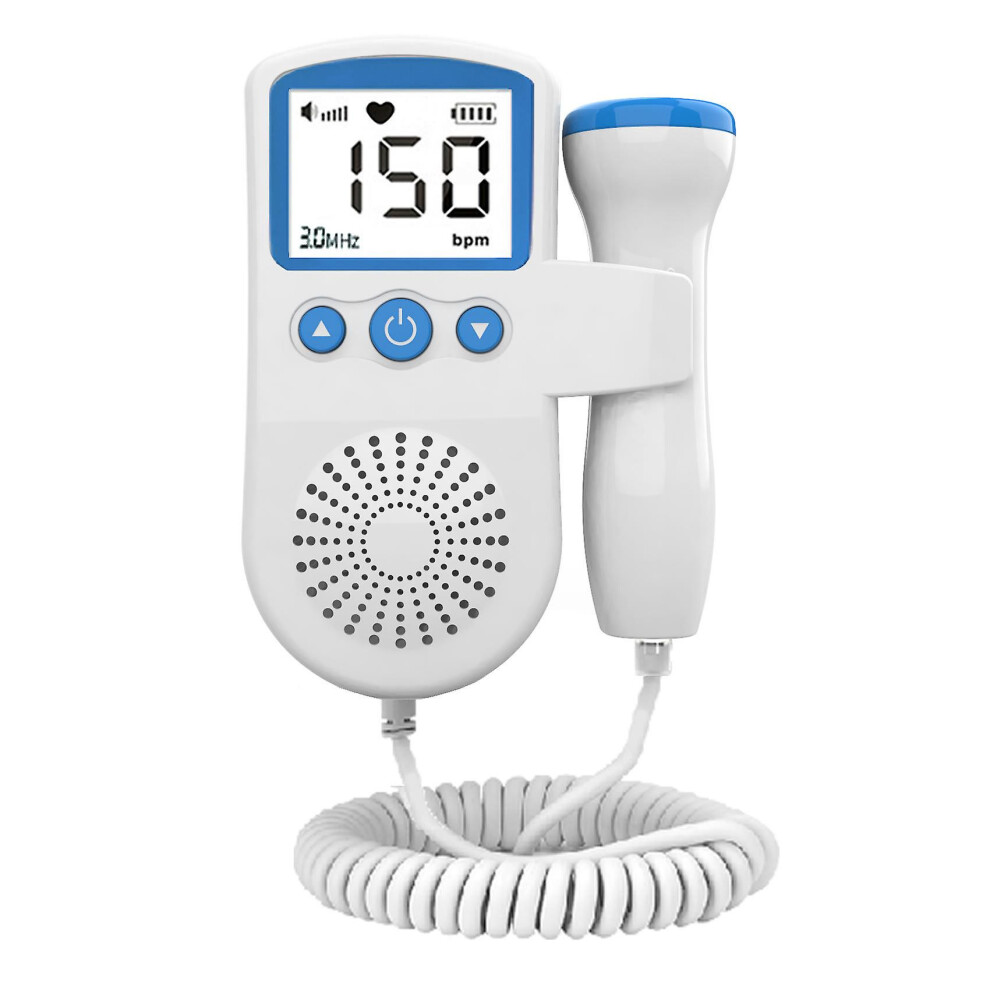 (Blue) Baby Heart Rate Monitor Home Pregnancy Display Baby Fetal Sound Detector 3.0 MHz