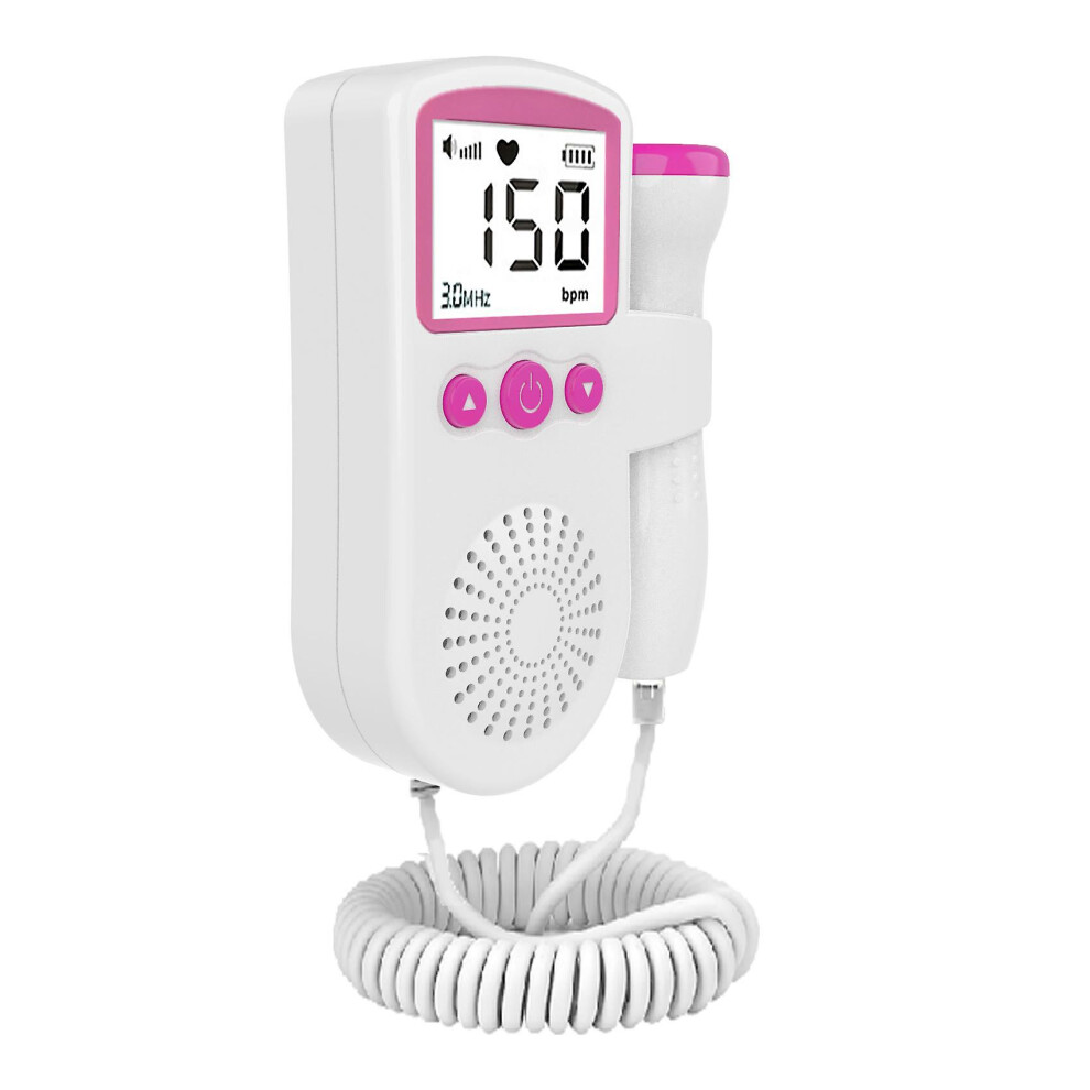 (Pink) Baby Heart Rate Monitor Home Pregnancy Display Baby Fetal Sound Detector 3.0 MHz