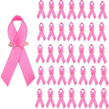 (As show, One size) Pink Awareness Ribbon Pins Purple Ribbon Lapel Pins PINK Satin Fabric Ribbons With Safety Pins For Women Girls-200pcs