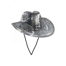 (As show, One size) Disco Ball Cowboy Hat - Mirrored Western Festival Party Cost JJI