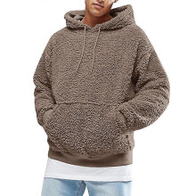 (L, Coffee) Men's Hooded Pullover Fleece Teddy Bear Long Sleeve Hoodie Sweatshirt With Pocket YBZ