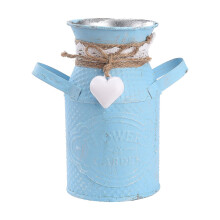 (Blue, One size) Promotion-iron Sheet Milk Can, Vintage Farmhouse Decor Flower Vase, Rustic French Country Milk Jug