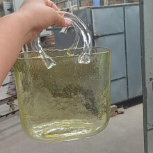 (yellow, One size) 2025 New Glass Purse Vase for Flowers Glass Bag Vase Clear Glass Vase with Handles Best offer