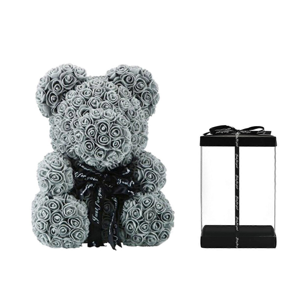 (Gray, One size) 2025 New Rose Bear Flower Foam Teddy with Box Birthday Wedding Valentine Lovers Gift Best Seller