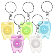 (As show, One size) 5pcs Keychain Dental Floss Portable Dental Floss Tooth Shape Box Floss Useful Floss Box