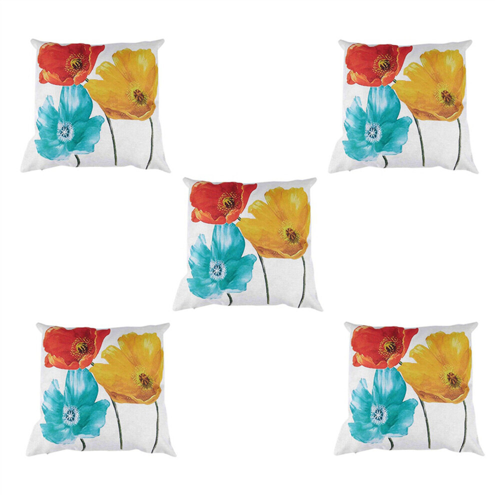 5 x Square Decorative Flax Cushion Covers, Charming Beautiful Tricolor Flowers in Red, Yellow and Blue-image-OPC-PG79GYB-NEW