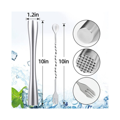 Cocktail Muddler 10" RVS Cocktail Muddler en menglepel Drink Muddler met Case Bar Tool 1