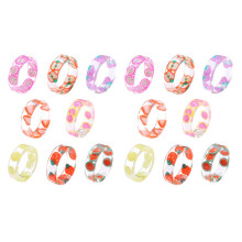 Ensemble d'anneaux de fruits en résine, 16 pièces, mignons, en plastique Transparent, bijoux pour femmes, adolescentes,