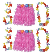 2X Set roze Hawaiiaanse grasrok voor kinderen Hula Luau-feest