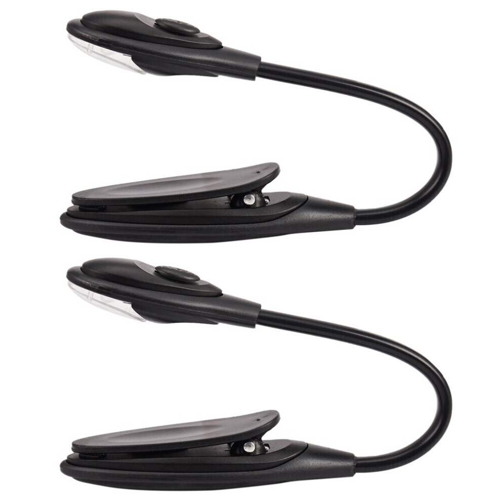 2X Mini Flexible Clip-on Bright Booklight LED Travel Book Reading Lamp White Light Book Holder Small Table Lamp Black