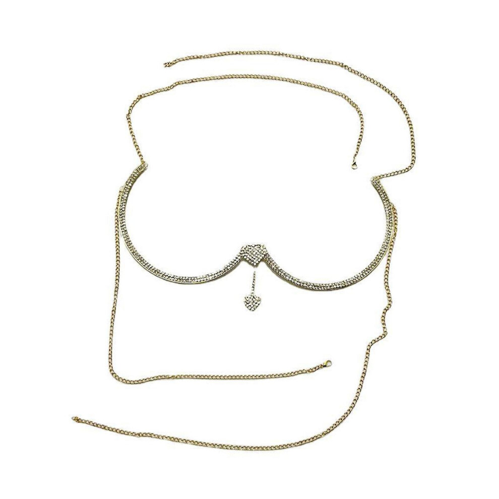 (Gold, One size) 2025 New Upgrade Chest Bracket Bra Rhinestone Chest Bracket Bra Chain Body Jewelry Bikini Crystal 40% Off-image-OPC-PG7B256-NEW