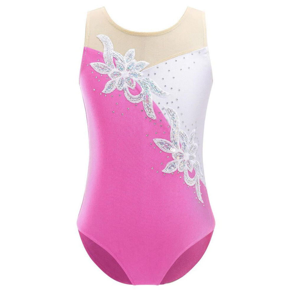 (pink, 5-6 Years) Kid Girls Gymnastics Leotard Dance Ballet Shiny Rhinestone Sleeveless Jumpsuit Figure Skating Costume Performance