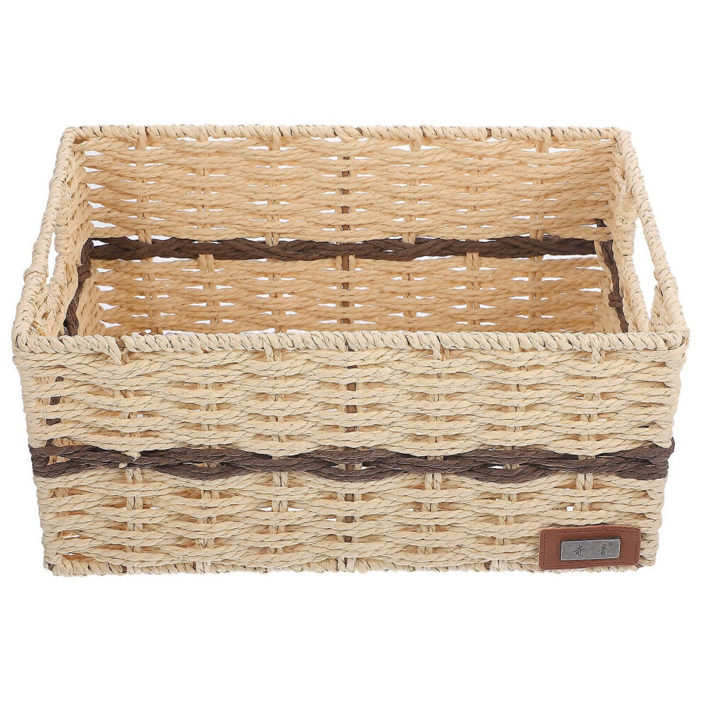 (31.00X19.50X14.50CM, Coffee) Desk Storage Basket Woven Basket with Handle Organizing Basket Household Sundries Basket-image-OPC-PG7BH99-NEW