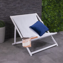 Charles Bentley FSC Eucalyptus Double Deck Chair - Outdoor Garden Recliner with 3 Reclining Positions, White/Light Grey Polyester