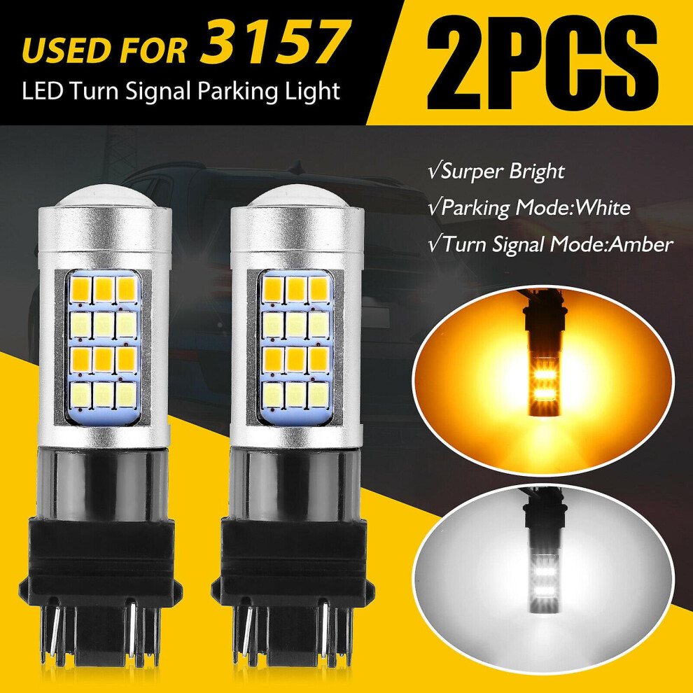 2X Error Free / 3157 Led Drl Switchback Turn Signal Parking Bulb White/Amber/Light