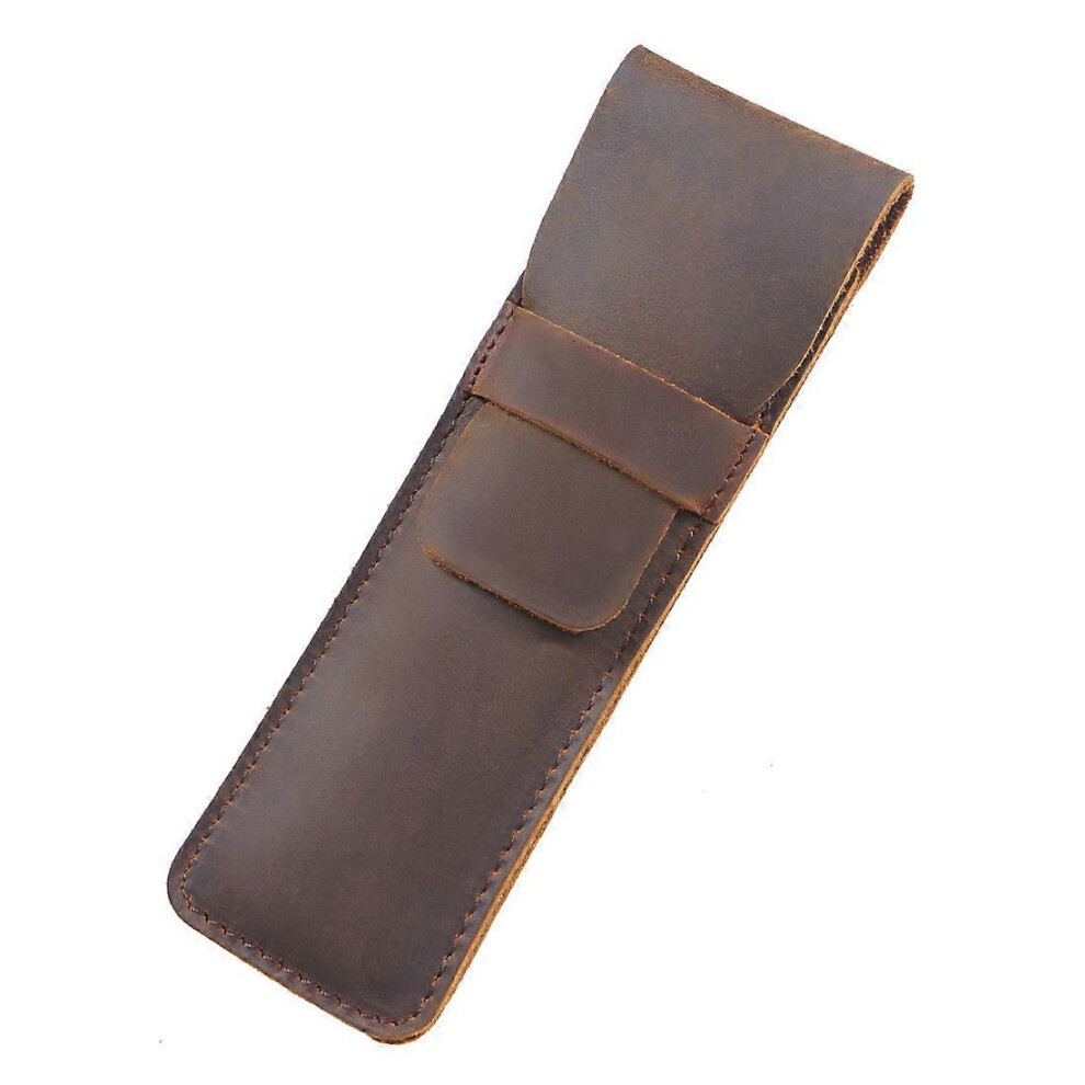 (As show, One size) Leather Pen Case Holder Handmade Fountain Multi Pens Pouch Crazy Horse Leather Pen Protective Sleeve Cover  Brown