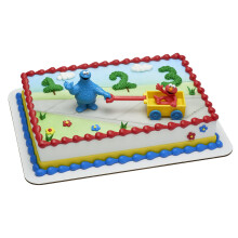 Decoset Sesame Street Haide sa jucam tort Topper 2 piese decorare tort de na?tere cu monstru cookie ?i elmo ntr-o caru?a cu ro?i libera gata de