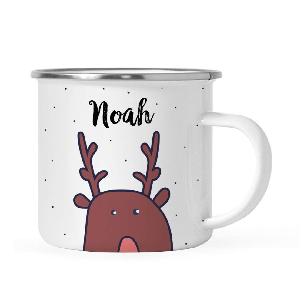 Tasse à café personnalisée en acier inoxydable pour feu de camp, chocolat chaud de Noël, 11 oz, cadeau de renne, 1 paquet, nom personnalisé E