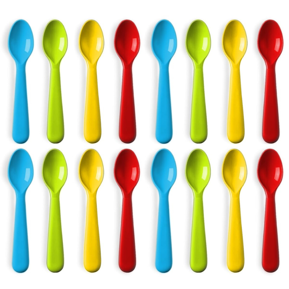 Plastic Toddler Spoons - Set Of 16 Kids Spoons Bpa Free/Dishwasher Safe Toddler Utensils Set Brightly Colored Kid Spoons Flatware Set Great F Plaskidy
