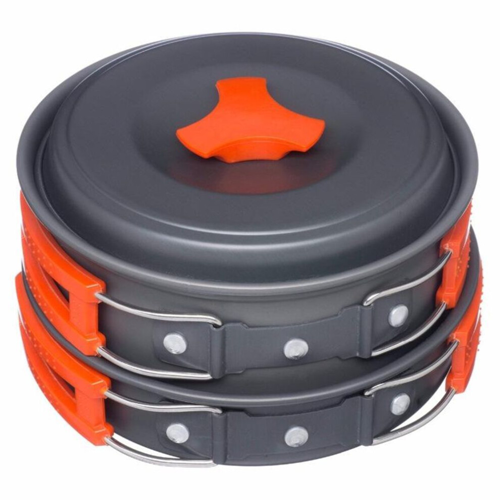 (orange) Outdoor Fast Thermal Conductivity Tableware Mess Kit Kettle Cup Pot Set For Camping Hiking Picnic Travel Cookware Set