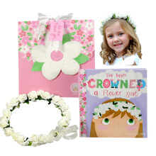 Tickle & Main Flower Girl Gaves?t Blomsterpige Forslagsbog med blomsterkrone-hovedb?nd i en yndig gave?ske
