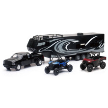 New Ray Toys Die Cast Pick Up Truck com Toy Hauler e 2 ve culos Polaris (Blue RZR e Red Ranger)