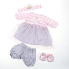 JC Toys | Boutique Berenguer | Roupa de boneca de beb    | Vestido listrado rosa com shorts de saia de tule e botinhas | Idades de 2+ | Se encaixa