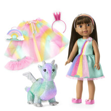 American Girl Welliewishers Juega de muecas Ashlyn de 14.5 pulgadas con Crisella the Dragon Doll Dress y accesorios y libros de cuentos para edades