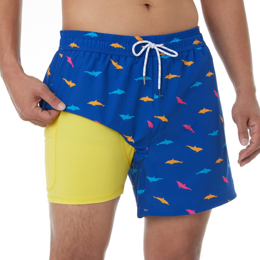 BRISIRA Maillot de bain pour homme à séchage rapide Short de bain extensible de 5 pouces avec doublure de compression Poche zippée