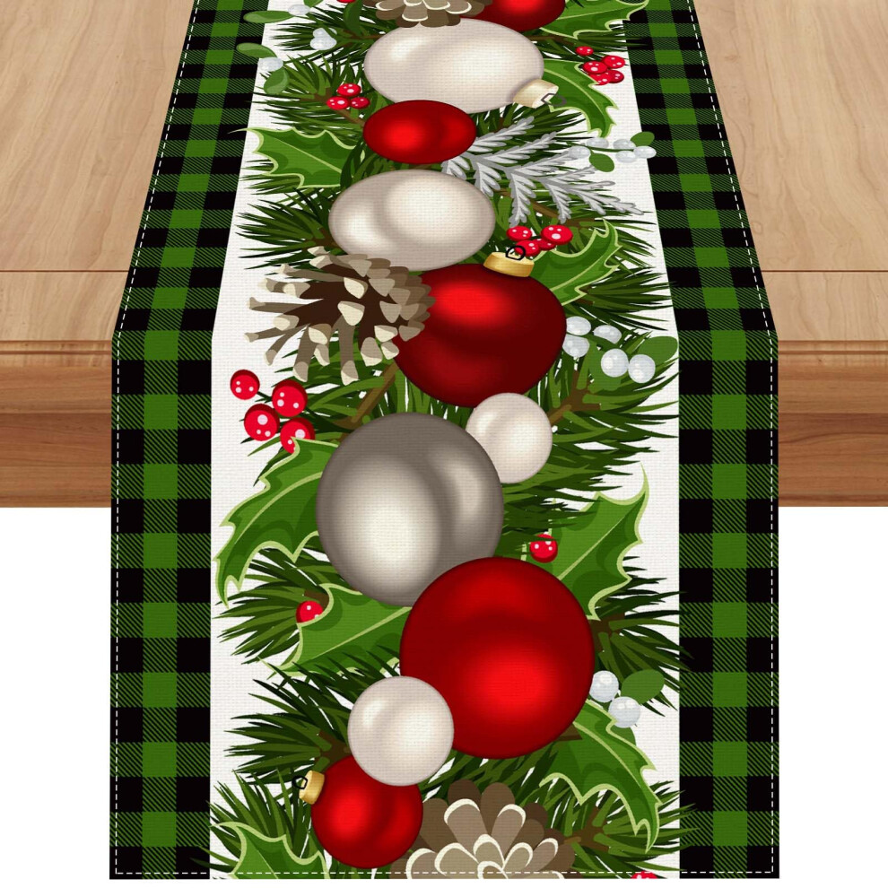 Jiudungs Linen Green and Black Buffalo Check Plaid Christmas Table Runner 36 Inches Long Farmhouse Winter Christmas Xmas Holiday Home Kitchen Table De-image-OPC-PFY88VB-NEW