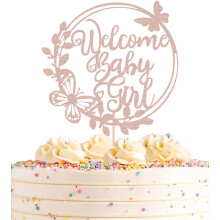 Ahaoray Welcome Girl Girl Topper - Gold Glitter Glitter pentru bebelu?i decora?iuni tort pentru fete pentru fete pentru copii Topper pentru du? p