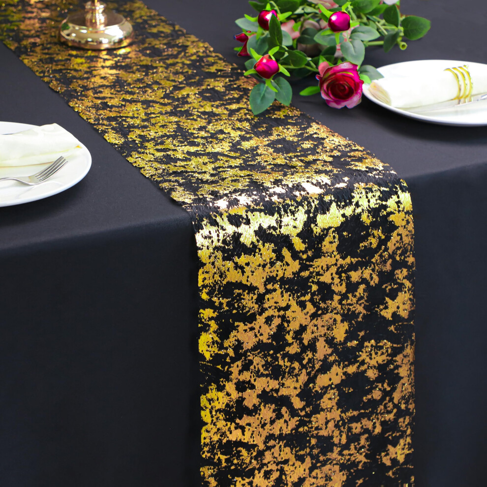 Snowkingdom Black and Gold Table Runner 49 Feet 588 inches Golden Metallic Table Centerpieces Foil Runners Party Decorations Glitter for Wedding Birth-image-OPC-PFXWCPX-NEW
