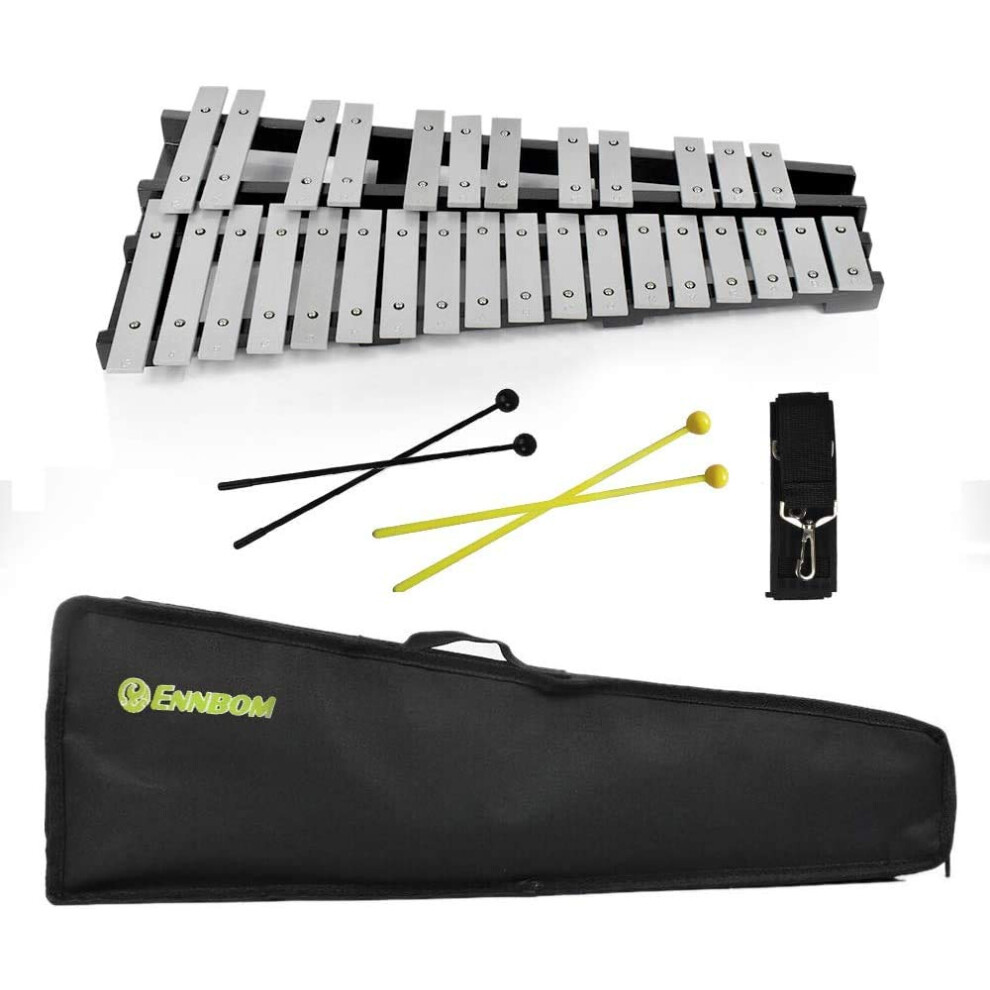 ENNBOM 30 Notes Foldable Glockenspiel Xylophone Vibraphone Percussion Instrument Black Frame 4 Mallets