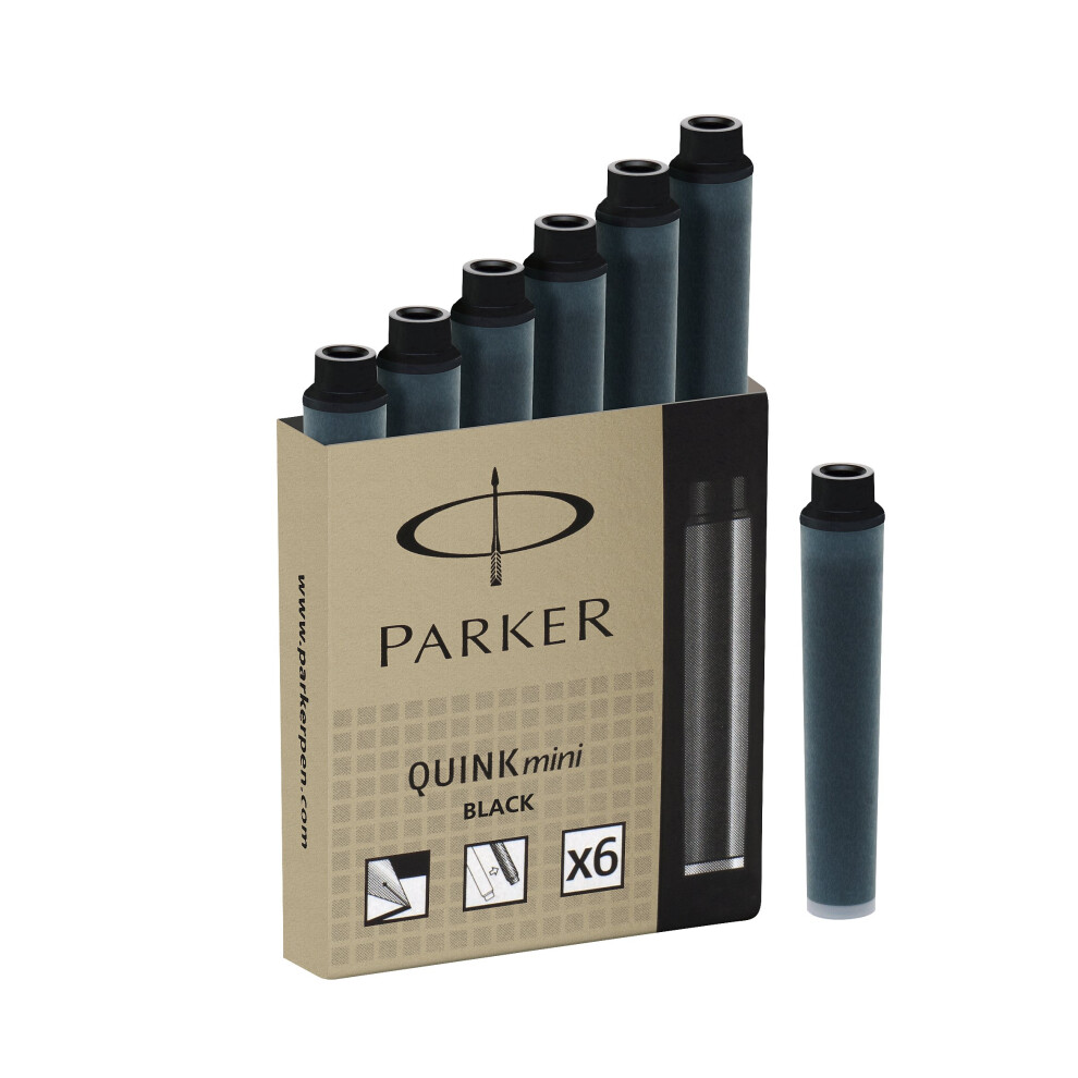 PARKER QUINK Mini Fountain Pen Ink Refill Cartridges  Black  6 Count