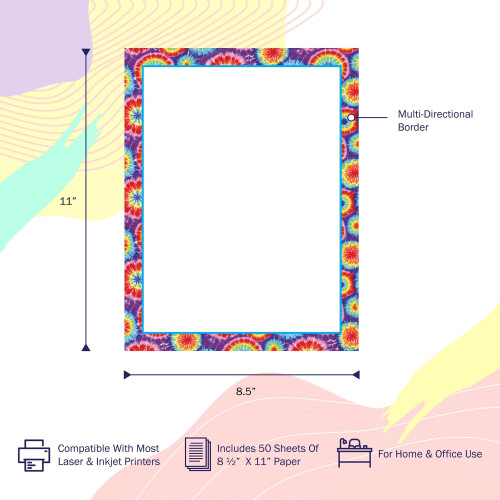 Barker Creek Σχεδιασμένο Χαρτί Εκτύπωσης, Tie-Dye, 8.5” x 11”, Διακοσμητικό Χαρτί, 50 Φύλλα 1