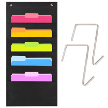 Black Pocket Chart for Classroom - 5 Pocket Storage Rainbow Colored Pocket Charts 2 Over Door Hangers inkluderet Hanging Wall File Organizer til
