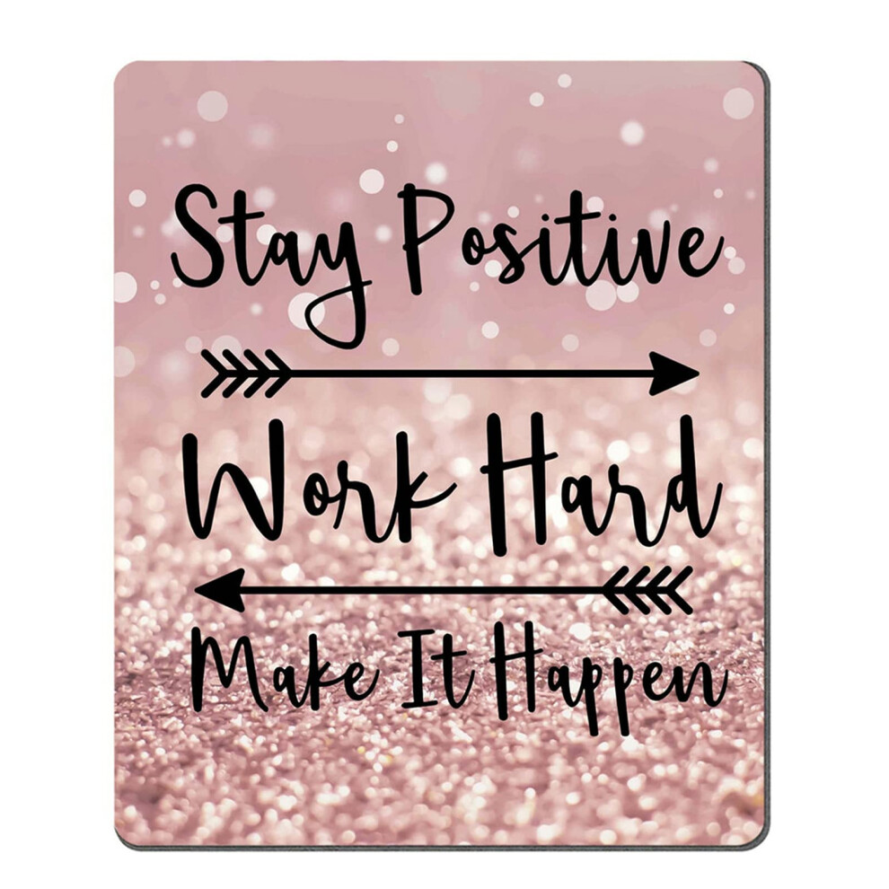 Amcove Gaming Mouse Pad Custom Stay Positive Work Hard And Make It Happen Inspirational Quotes Mouse Pad Art Rose And Glitter B Gold/Silver 6280849573352