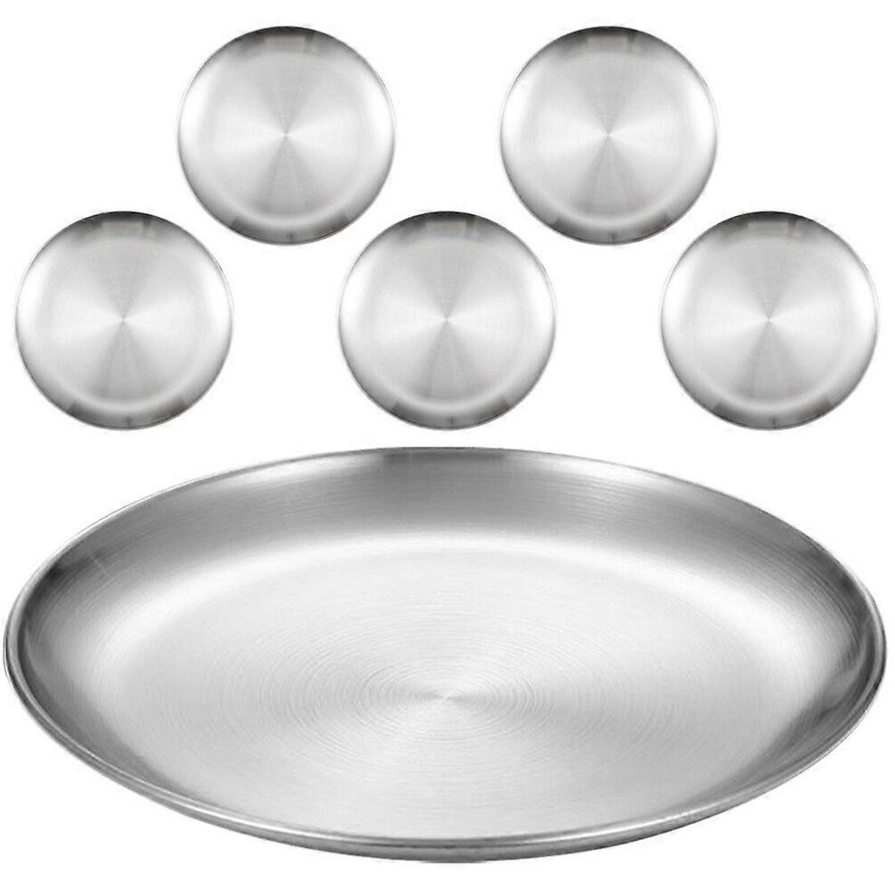 Kricely (As Show, One Size) 6Pcs Reusable Metal Dinner Plates Stainless Steel Kitchenware Round Metal Plates